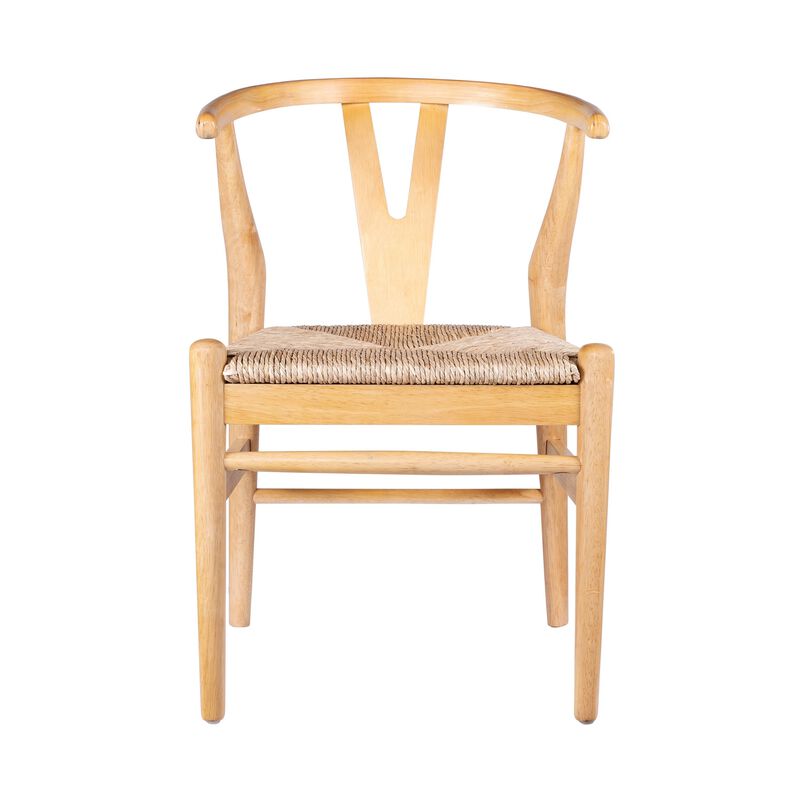 Cera Dining Chair Set of 2, Handwoven Rope Seat, Natural Brown Wood - Benzara