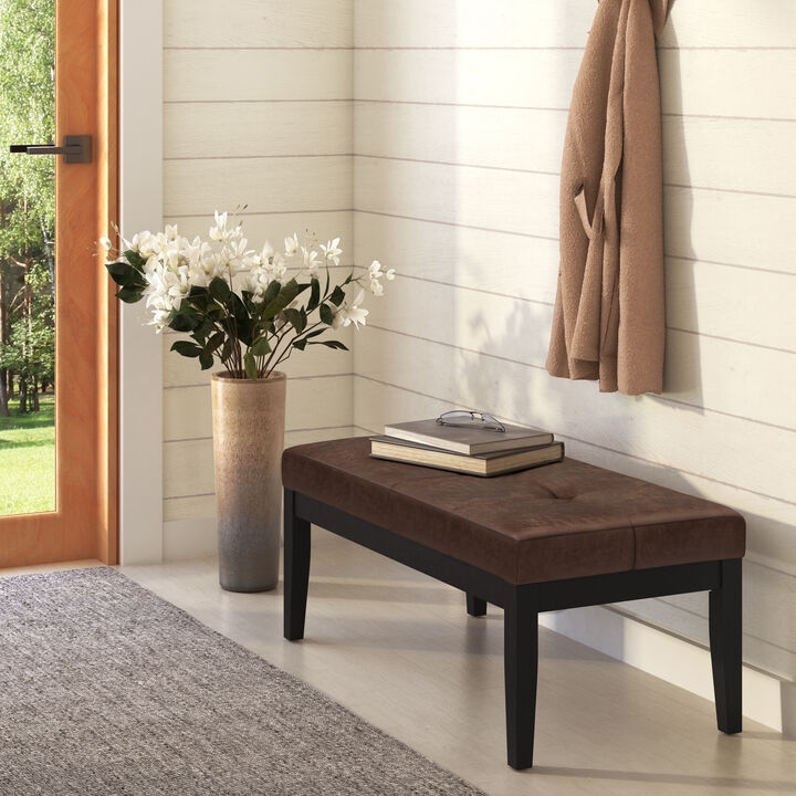 Lacey Tufted Ottoman Bench in Distressed Chestnut Brown Faux Leather