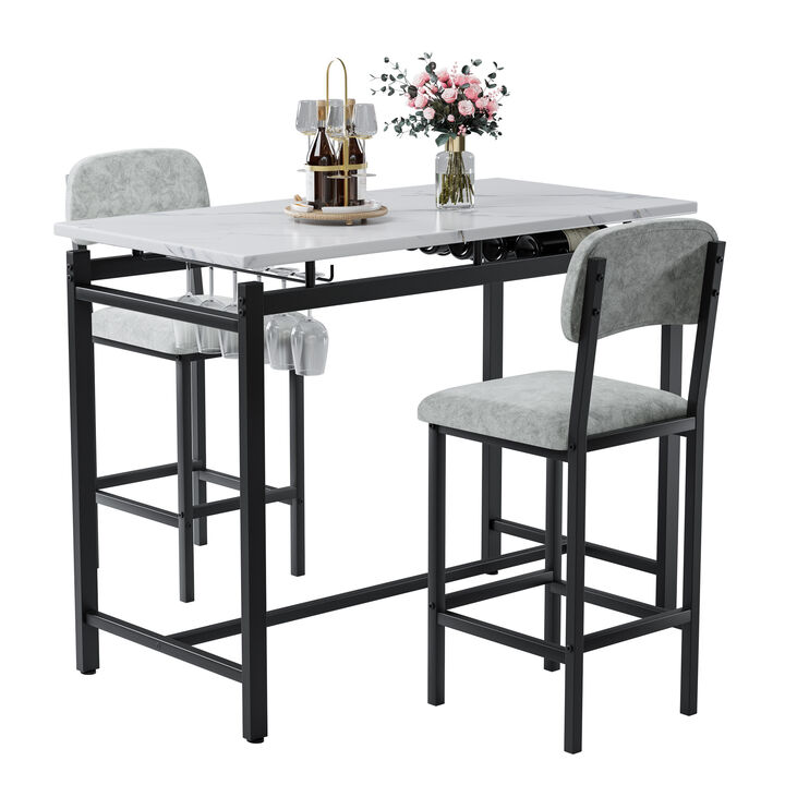 3-Piece Dining Table Set with 2 Upholstered Chairs, Compact Kitchen Table Set