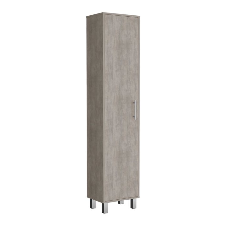 Laska Storage Cabinet, Broom Hangers, 1 Door -Concrete Gray