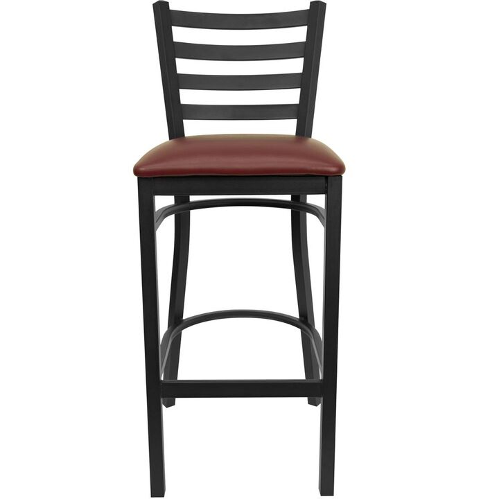 Flash Furniture HERCULES Series Black Ladder Back Metal Restaurant Barstool - Burgundy Vinyl Seat