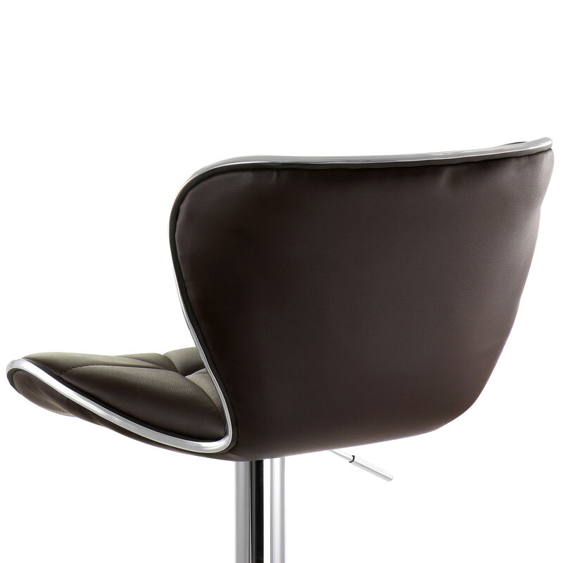 Elama 2 Piece Diamond Tufted Faux Leather Adjustable Bar Stool in Brown with Chrome Trim and Base