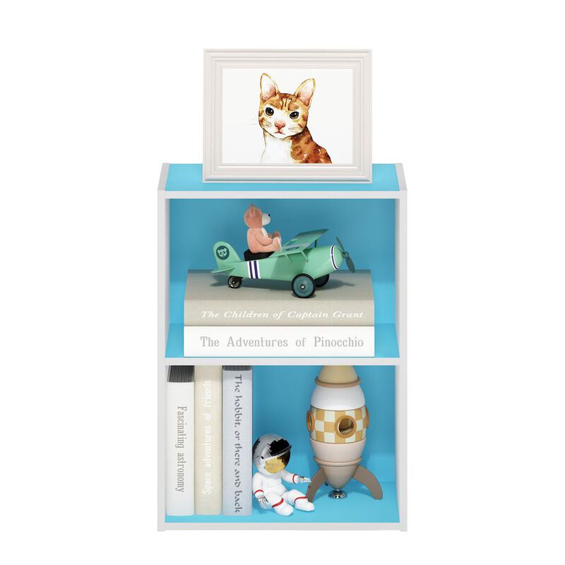 Furinno Luder 2-Tier Open Shelf Bookcase, Light Blue/White