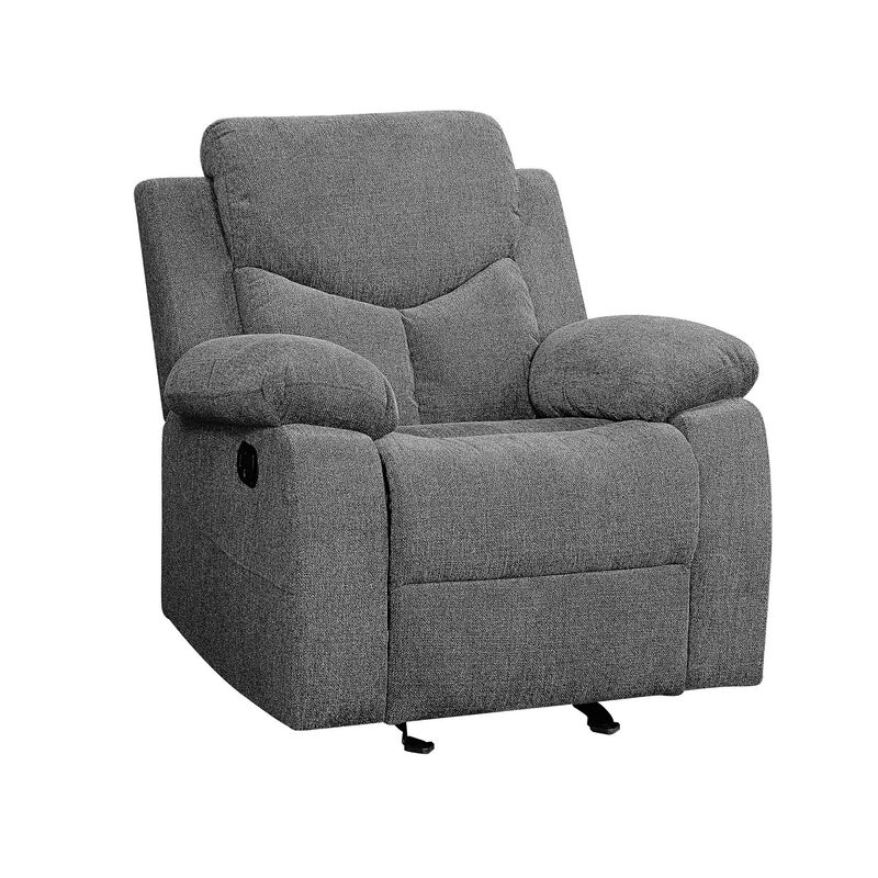 Fabric Upholstered Glider Recliner Chair with Pillow Top Armrest, Gray - Benzara image number 1