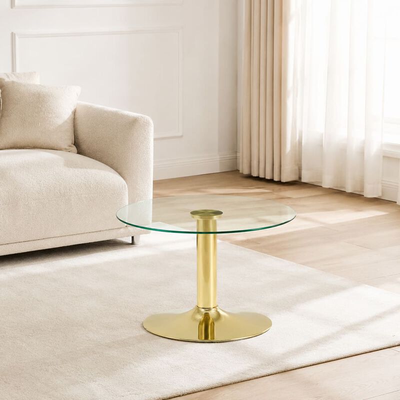 GOODSILO Round Tempered Glass Coffee Table with Sturdy Metal Base Multi-Purpose Side Table for Living Room Balcony Study Small Apartment Friendly Home Furniture image number 3