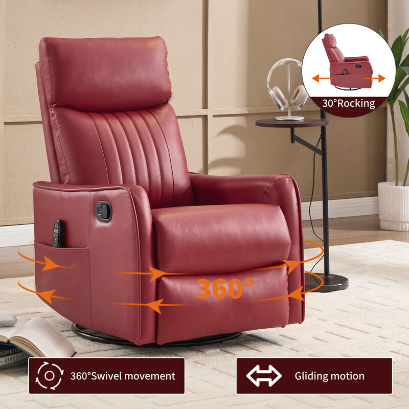 Faux Leather Manual Recliner Chair with Heat and Massage, Living Room Rocker and Swivel Chair image number 4