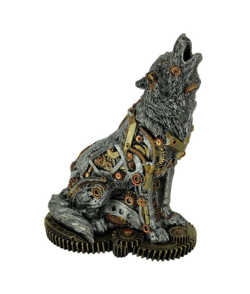 Mechanical Steampunk Howling Wolf Cyborg Dog Statue image number 0