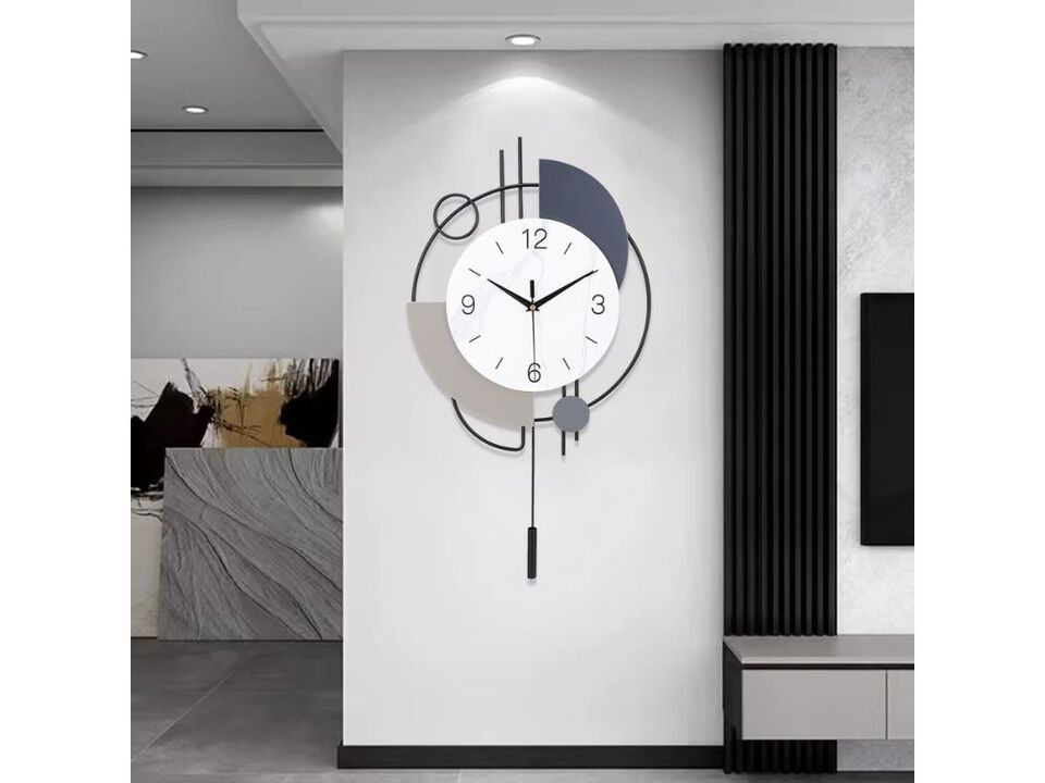 13" x 21.65" Black Wall Clock - Silent Non-Ticking Quartz Battery Operated with Pendulum for Living Room & Kitchen