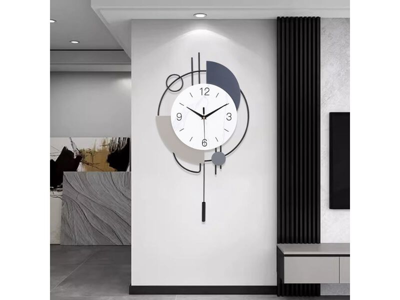 13" x 21.65" Black Wall Clock - Silent Non-Ticking Quartz Battery Operated with Pendulum for Living Room & Kitchen image number 1