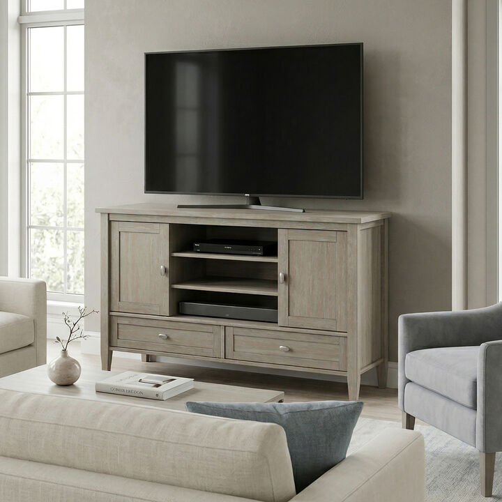 Warm Shaker SOLID WOOD 47 inch Wide Transitional TV Media Stand in Distressed Grey For TVs up to 50 inches