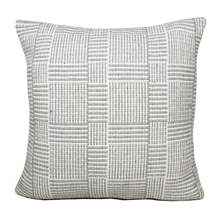 20" Gray and White Basket Weave Pattern Square Throw Pillow