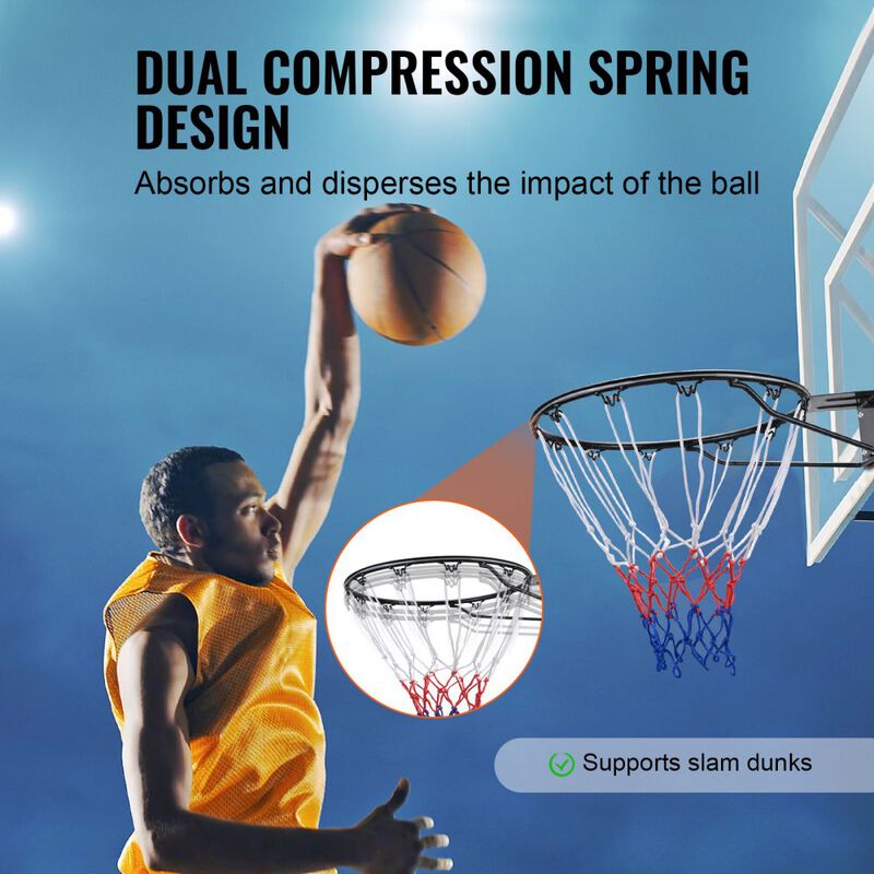 Wall Mounted Basketball Rim with Net, Heavy Duty Double Spring Hoop for Indoor Outdoor Play-Black image number 6