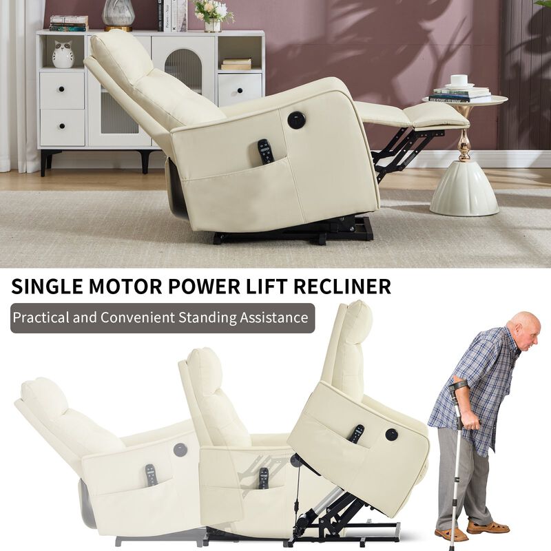 Faux Leather Power Lift Recliner Chair 155&deg; Recliner with Massage Heat & USB image number 3