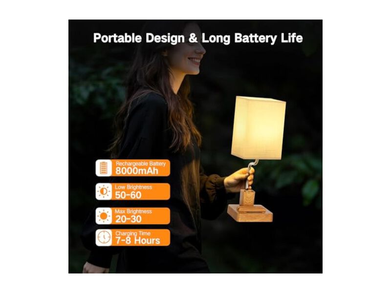 Rechargeable Cordless Touch Control Bedside Lamp For Office Bedside 8000mAh image number 2