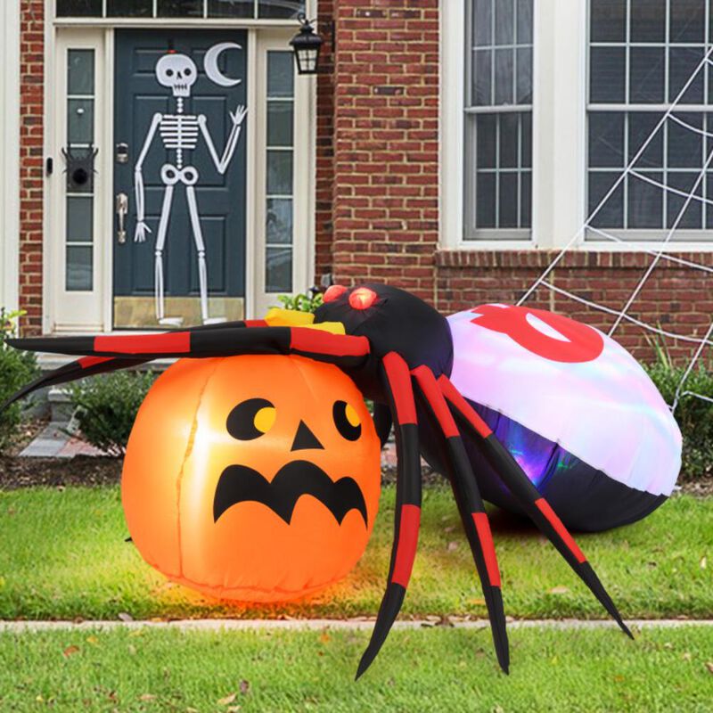 Hivvago Inflatable Spider with Pumpkin and Rotating Light