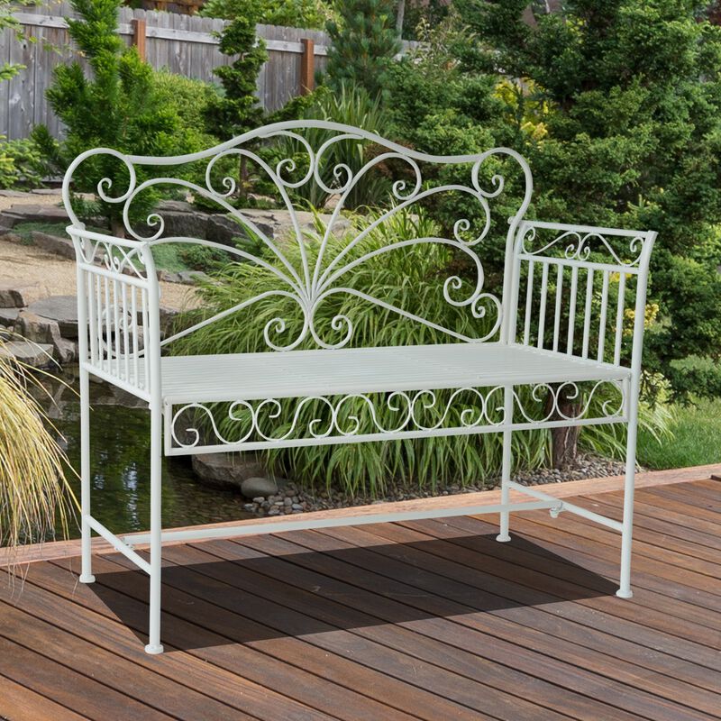 45" Cast Iron Antique Outdoor Patio Garden Bench Seat - Cream White image number 2