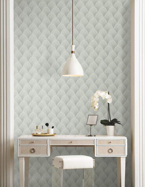 Metallic Light Green Scallop Wallpaper
