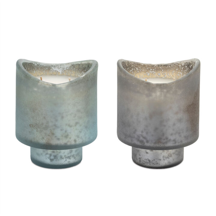 HomeRoots Set of Two Scented Two Wick Candles In Frosted Glass Holders