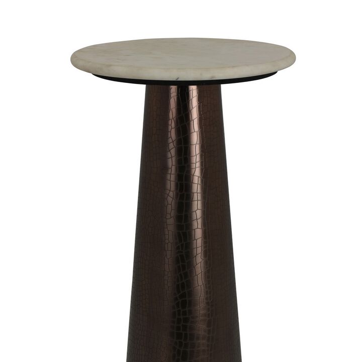 Plant Stand Accent Table, Bronze Metal, Round Gray Marble Top, 26 Inch - Benzara