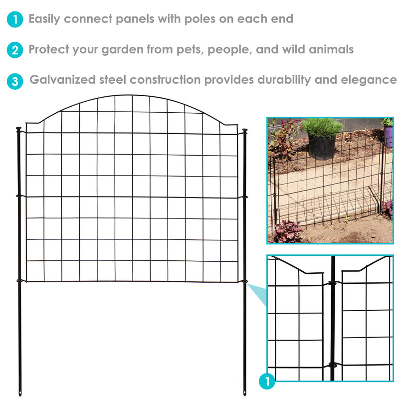 Sunnydaze 5-Piece Arched Grid Steel Garden Border Fence - 12.5 ft - Black