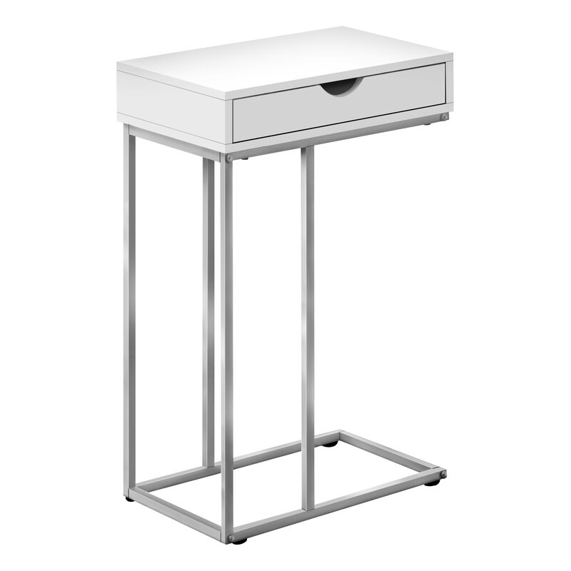 Monarch Specialties I 3774 Accent Table, C-shaped, End, Side, Snack, Storage Drawer, Living Room, Bedroom, Metal, Laminate, White, Grey, Contemporary, Modern