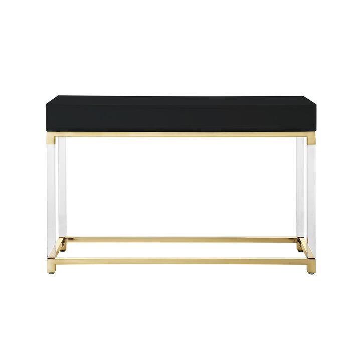 Inspired Home Kalel High Gloss 2 Drawers Console Table with Acrylic Legs and Stainless Steel Base