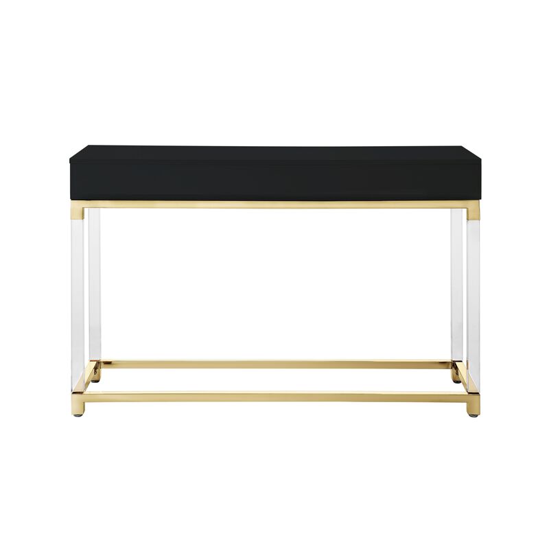 Inspired Home Kalel High Gloss 2 Drawers Console Table with Acrylic Legs and Stainless Steel Base