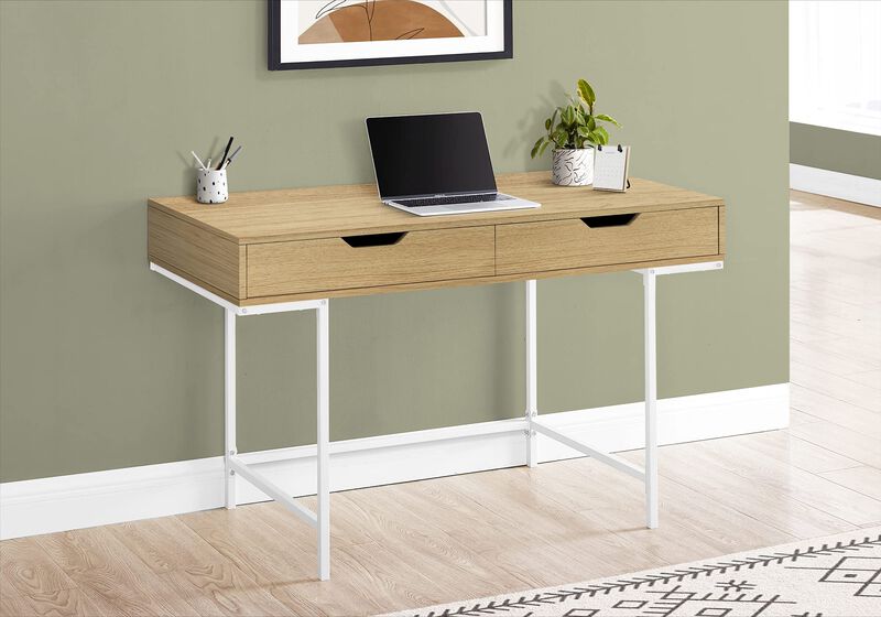 Monarch Specialties I 7569 Computer Desk, Home Office, Laptop, Storage Drawers, 48" L, Work, Metal, Laminate, Natural, White, Contemporary, Modern image number 1