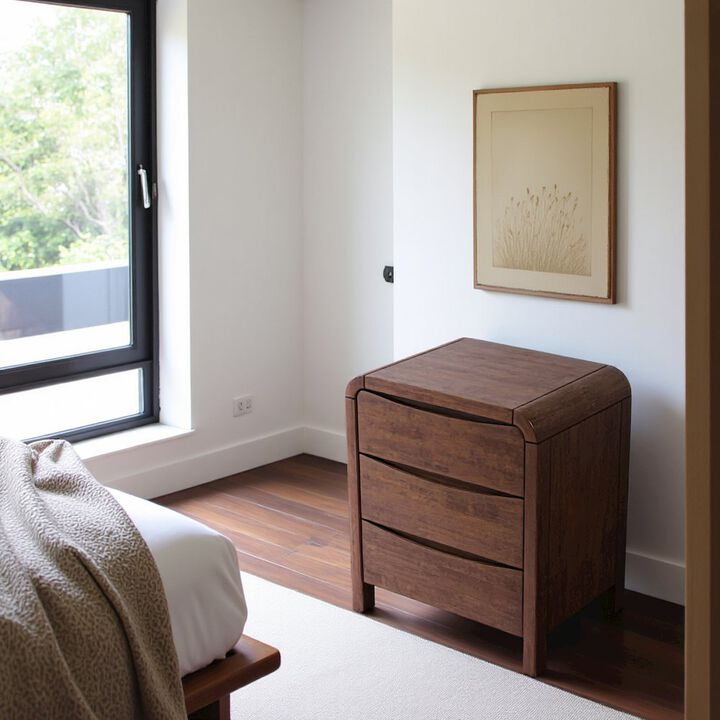 FurniFact Solid Wood 2-Drawer Nightstand in Brown, Mid Century Modern Nightstand