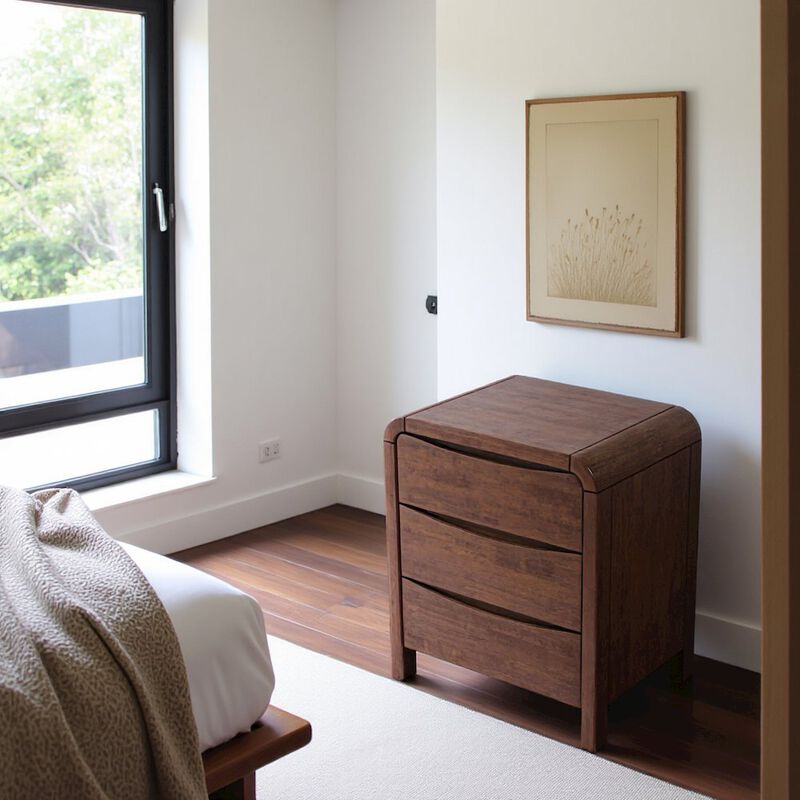FurniFact Solid Wood 2-Drawer Nightstand in Brown, Mid Century Modern Nightstand image number 1