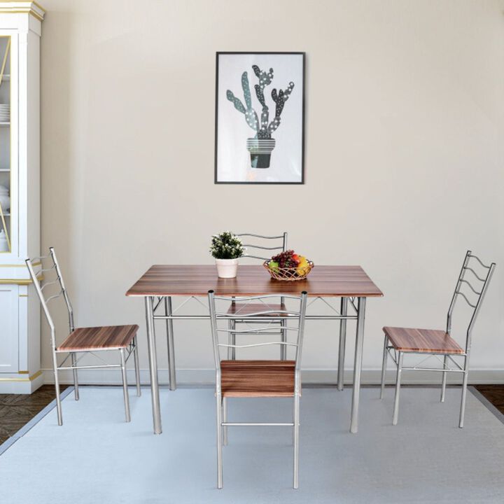 Wood Metal Dining Table with 4 Chairs- Set of 5