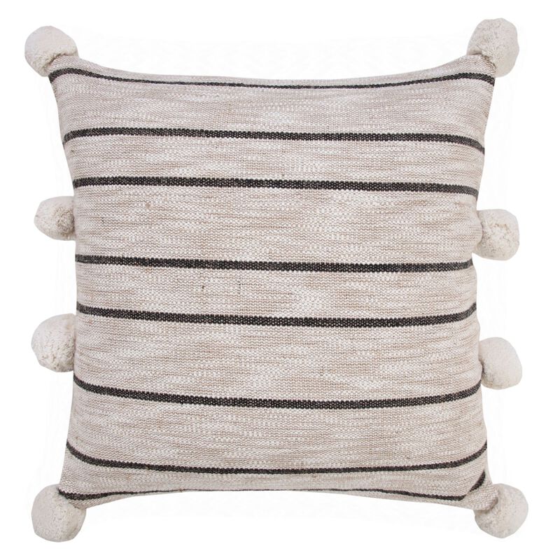 20" White and Black Striped Square Throw Pillow