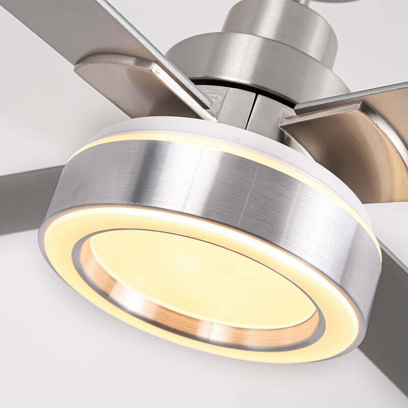 52" Modern Brushed Nickel LED Ceiling Fan with Light and Remote