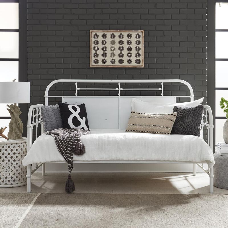 Liberty Furniture Vintage Series Twin Metal Day Bed - Antique White in Distressed Metal image number 4