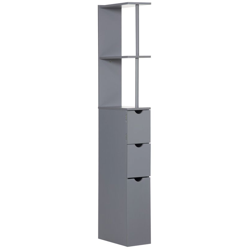 Grey Bathroom Tower: 54" Tall Storage Cabinet with Shelves & Drawers