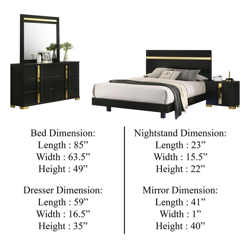 Yoki 4pc Queen Bedroom Set w Underbed LED, Black Wood and Gold Accents image number 4
