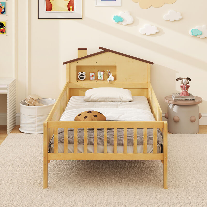 House Frame Montessori Bed with Headboard Storage for Toddlers