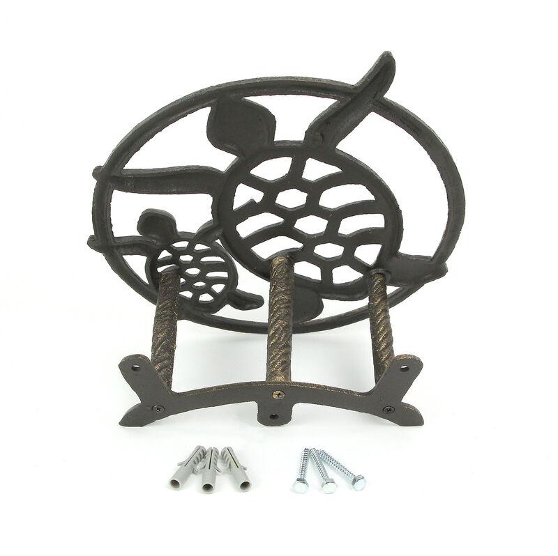 Cast Iron Sea Turtle Decorative Wall Mounted Garden Hose Holder Bronze Finish image number 4