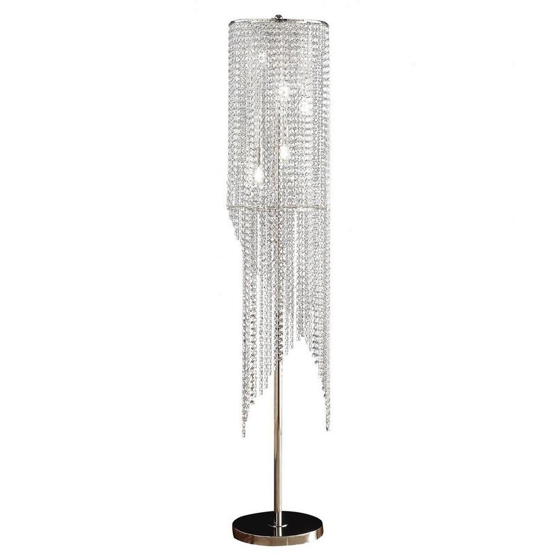 Mindy 62 Inch Floor Lamp, Crystal Raindrops Design, Metal, Clear Finish - Benzara image number 1