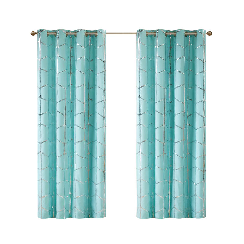 Gracie Mills Isabelle Metallic Geometric Total Blackout Grommet Top Curtain Panel - 50x63"