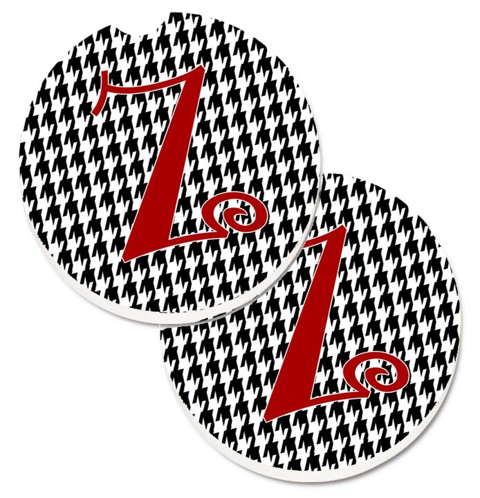 Caroline's Treasures Monogram Initial Z Houndstooth black Set of 2 Cup Holder Car Coasters CJ1035-ZCARC, 2.56, Multicolor