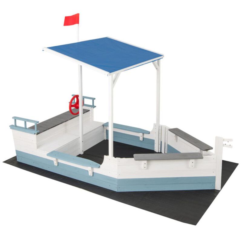 Hivvago Pirate Ship Sandbox with Canopy with Bench Seats and Bottom Liner