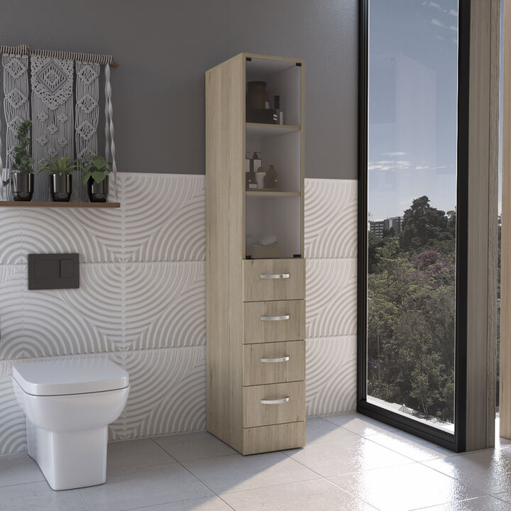 DEPOT E-SHOP Magna Linen Cabinet, Three Shelves, Four Drawers, Light Pine/White