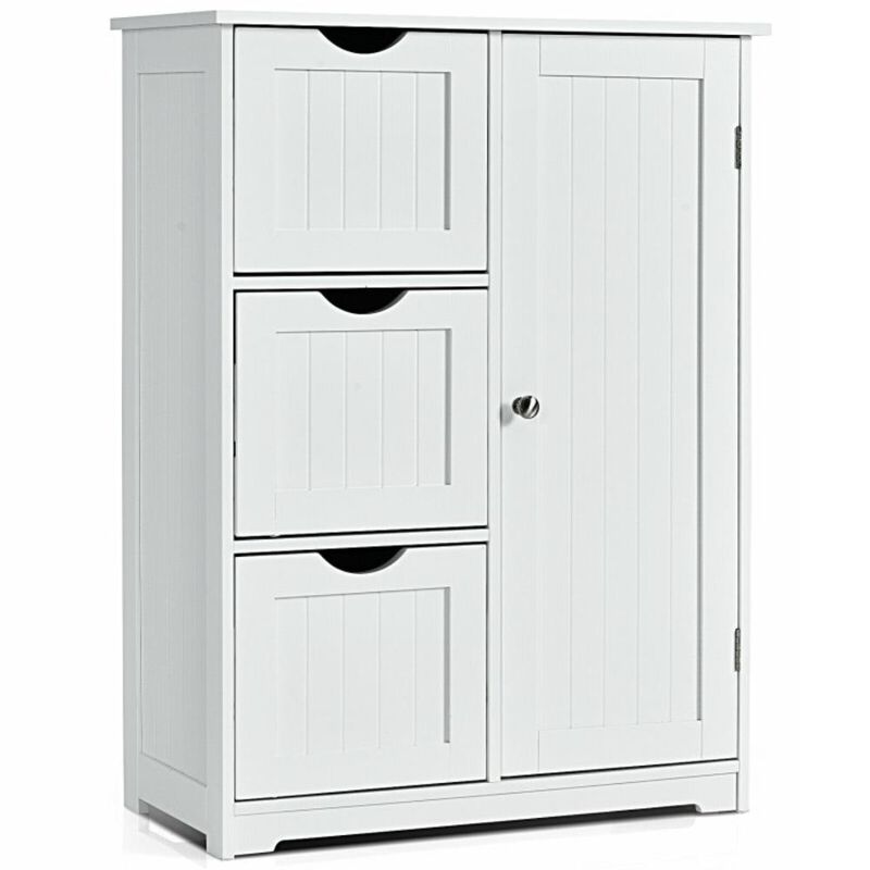 Hivvago Bathroom Floor Cabinet Side Storage Cabinet with 3 Drawers and 1 Cupboard