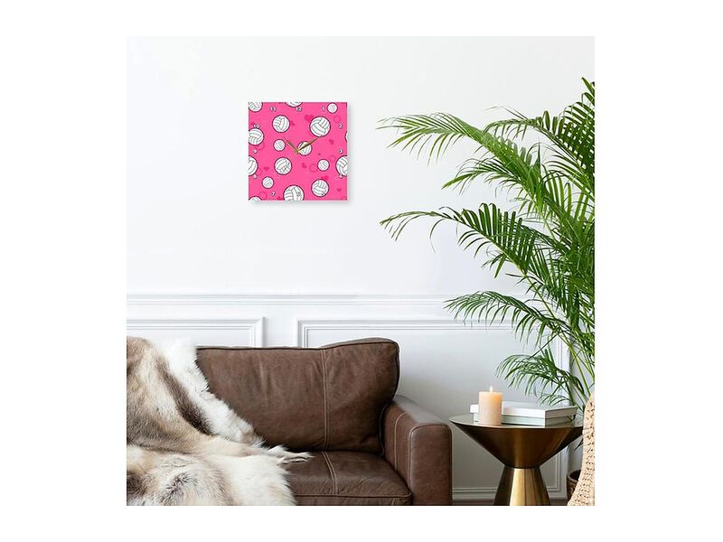 Pink Volleyball Pattern Wall Clock 13 Inch Home Decor image number 2