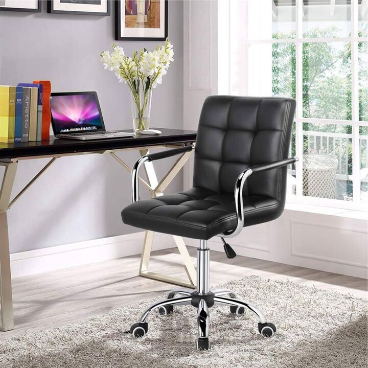 Hivvago Modern Mid-Back Black Faux Leather Office Chair with Removable Arms