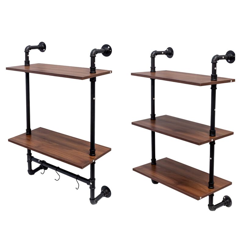 Clihome Industrial Pipe 36in Shelf, 3 Tier and 2 Tier Wood Wall Mounted Display Shelves image number 0