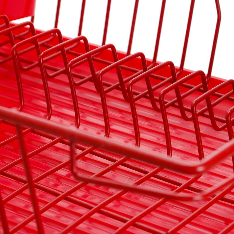MegaChef 17.5 Inch Red Dish Rack with 14 Plate Positioners and a Detachable Utensil Holder