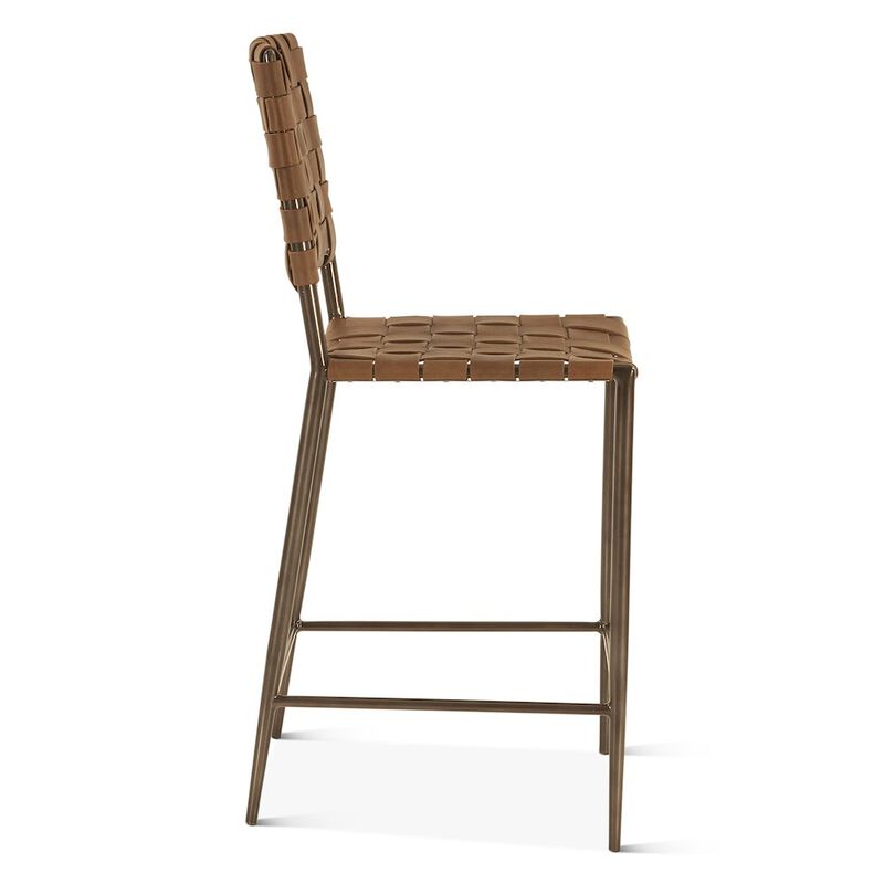 World Interiors Lund 17" Counter Chair in Tobacco Buffalo Leather with Iron image number 3