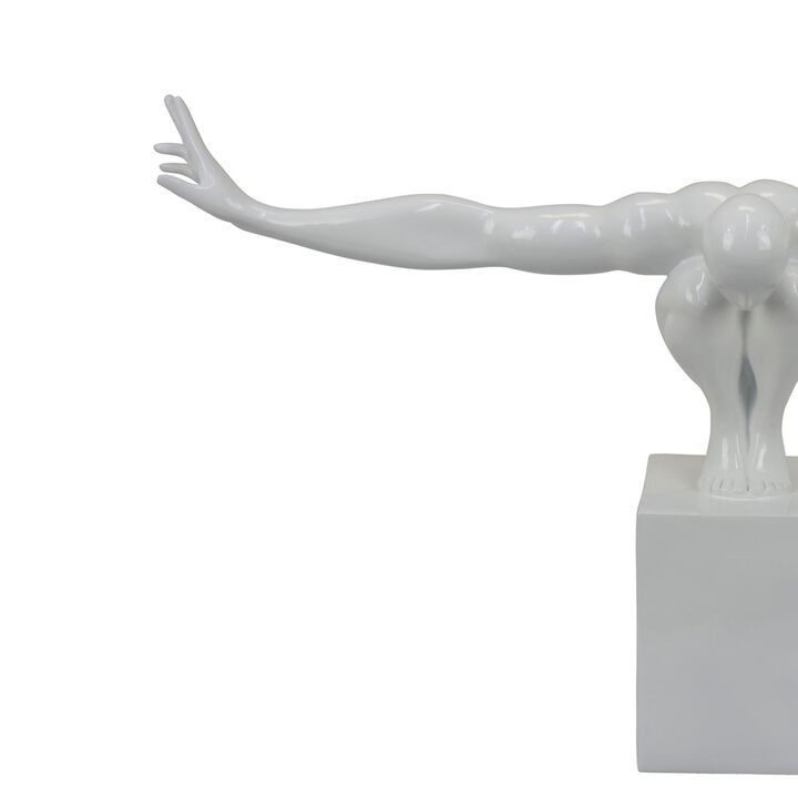 Accent Decor, Male Athlete Statuette, Modern White Resin, 31 Inch - Benzara